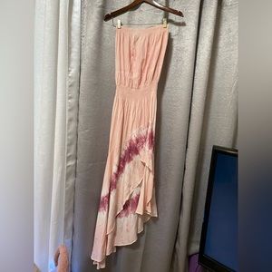 Storia pink tie dye strapless hi low hem summer dress